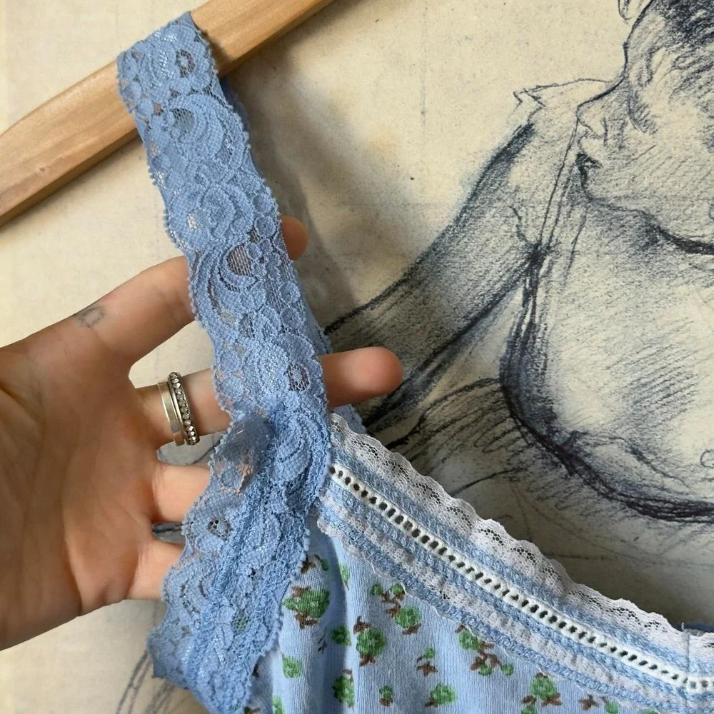 Copper Key Y2K Coquette Blue Floral Lace Cami Tank Top Womens XS/S